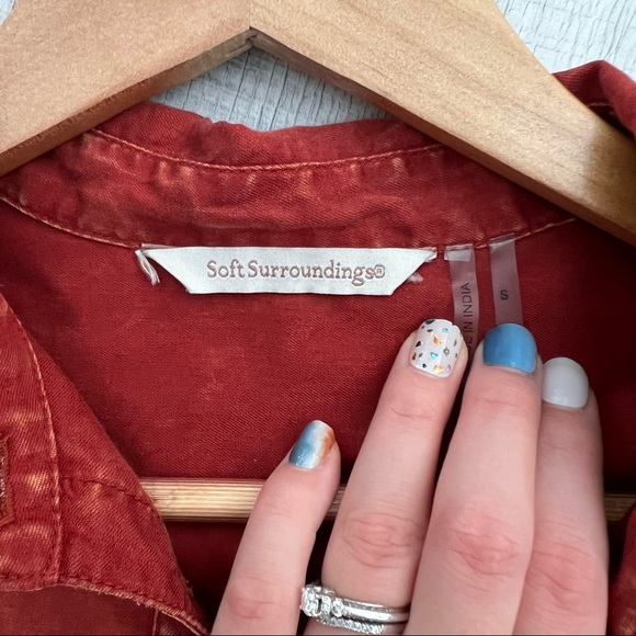 Soft Surroundings orange rust button up Heavenly Soft brick red dyed - Picture 6 of 14